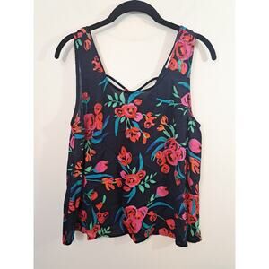 Everly Women's Navy Blue Floral Strappy Back Sheer Blouse In Size Medium